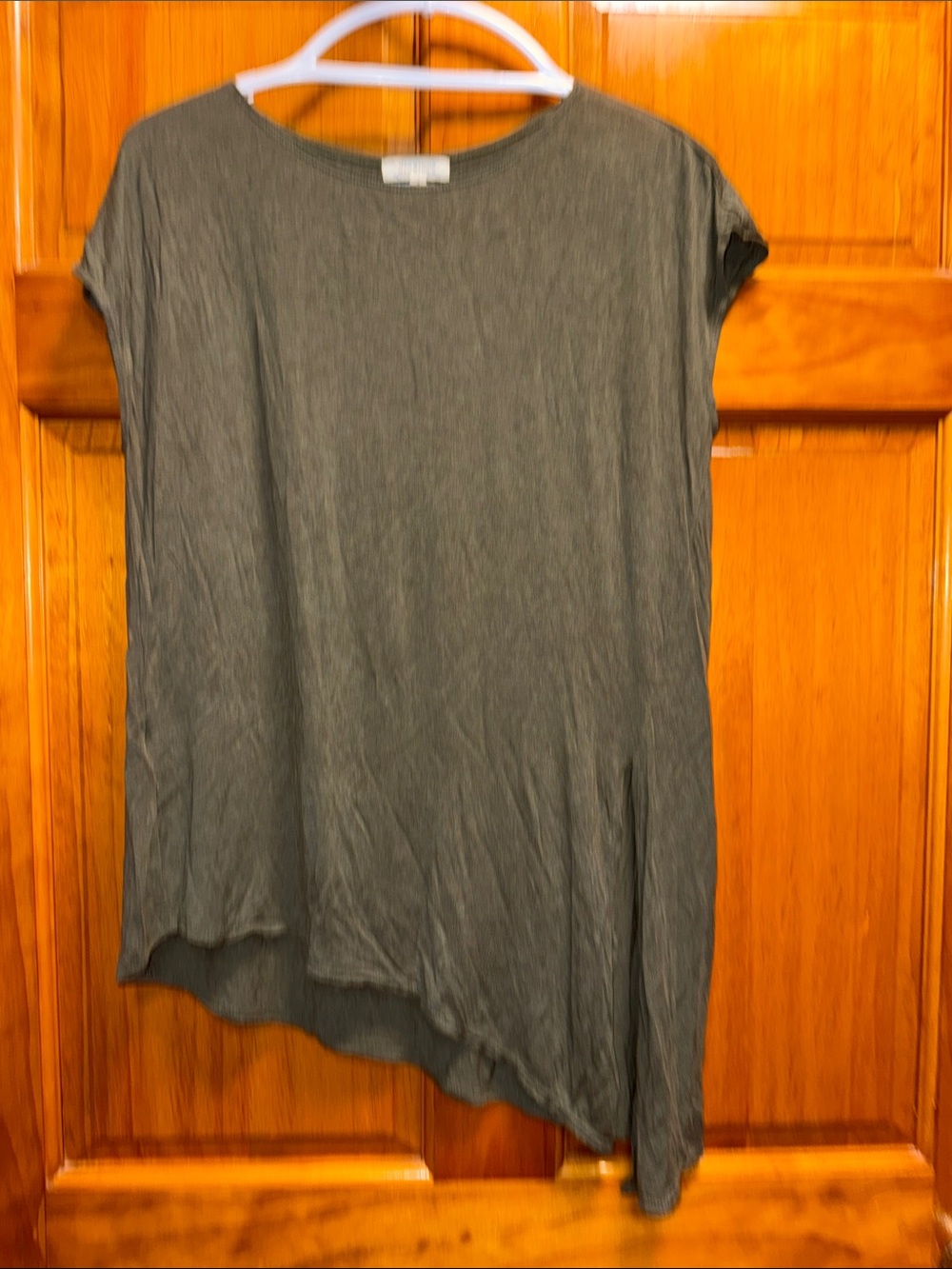 Max Studio Olive Asymmetric Short Sleeve Top